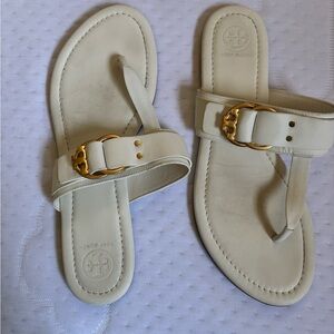Tory Burch Ivory Sandals with Gold Buckle.  9.5